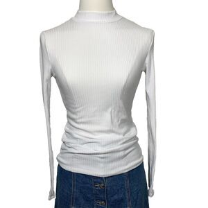Planet Gold Ribbed Mock Neck Top Women Size S White Long Sleeve Slim Fit Knit